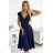 348-6 SCARLETT - flared dress with a neckline - dark blue