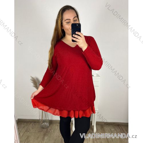 Women's Plus Size Long Sleeve Oversize Dress (XL/2XL/3XL ONE SIZE) ITALIAN FASHION IMC23024 2XL/3XL red