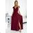 411-8 CRYSTAL long shimmering dress with a neckline - Burgundy color