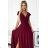 411-8 CRYSTAL long shimmering dress with a neckline - Burgundy color