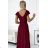 411-8 CRYSTAL long shimmering dress with a neckline - Burgundy color