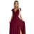 411-8 CRYSTAL long shimmering dress with a neckline - Burgundy color