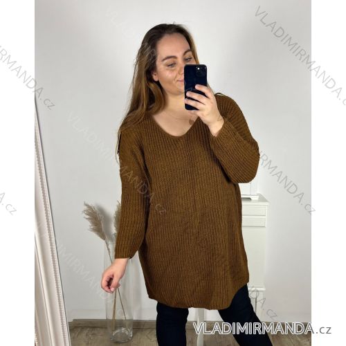 Women's Plus Size Knitted Turtleneck Long Sleeve Dress (2XL/3XL ONE SIZE) ITALIAN FASHION IM423608 Brown 3xl / 4xl