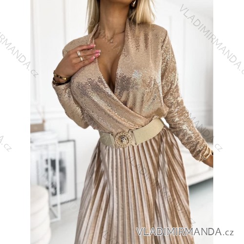 Women's elegant long sleeve T-shirt (S/M ONE SIZE) ITALIAN FASHION IMM23FS33019 Golden S/M