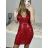 Women's Sequin Strappy Top and Skirt Set (S/M ONE SIZE) ITALIAN FASHION IMC23506 S/M red