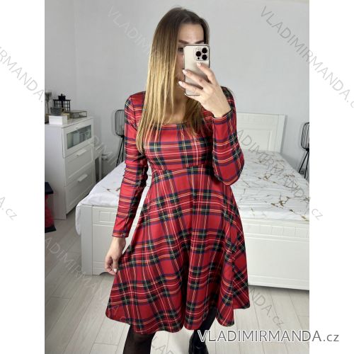 Women's Elegant Long Sleeve Dress (S/M ONE SIZE) ITALIAN FASHION IMM23M6062 red S/M