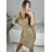 Women's Long Long Sleeve Party Dress (S/M ONE SIZE) ITALIAN FASHION IMM23056 Golden S/M