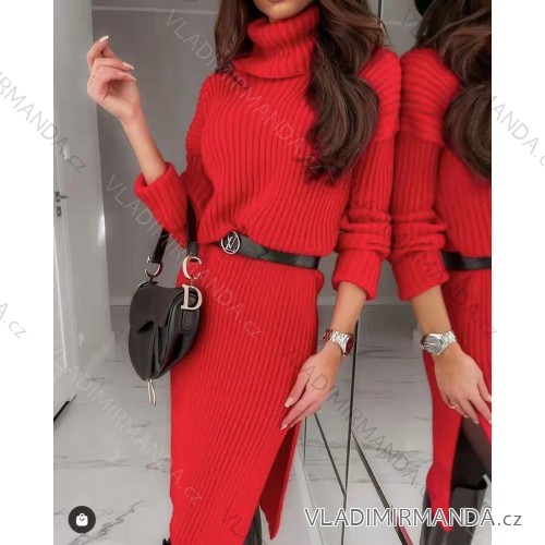 Women's Plus Size Knitted Turtleneck Long Sleeve Dress (L/XL/2XL ONE SIZE) ITALIAN FASHION IM4221085 red XL/2XL