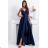 Women's Plus Size (42-46) Long Elegant Party Sleeveless Dress POLISH FASHION PMLBC23265-10 dark blue 36