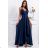 Women's Plus Size (42-46) Long Elegant Party Sleeveless Dress POLISH FASHION PMLBC23265-10 dark blue 36