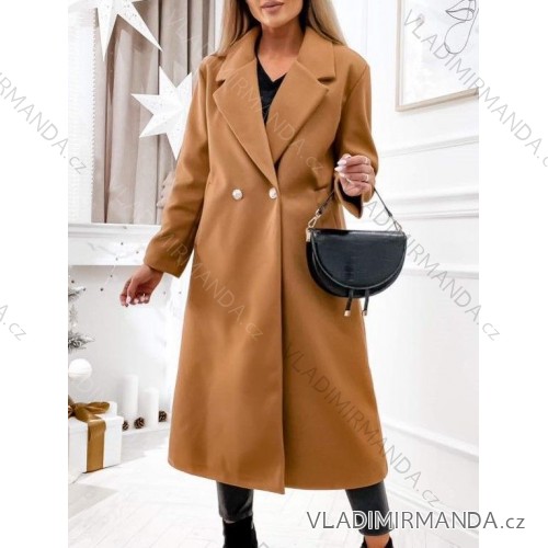 Women's Long Sleeve Hooded Alpaca Coat (S/M ONE SIZE) POLISH FASHION IMWK23747 Brown S/M