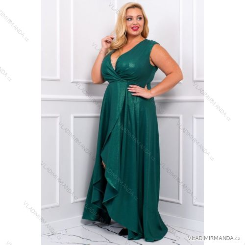 Women's Plus Size (42-46) Long Elegant Party Sleeveless Dress POLISH FASHION PMLBC23265-10 Green 50