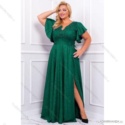 Women's Plus Size (42-46) Long Elegant Party Sleeveless Dress POLISH FASHION PMLBC23265-10 Green 52