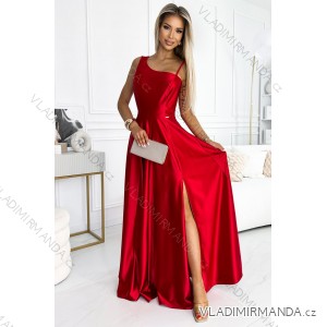 524-1 Long elegant satin one-shoulder dress - red