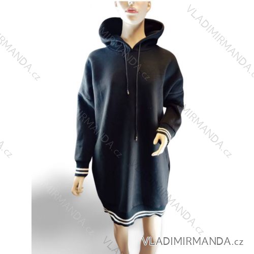 Women's Plus Size Long Sleeve Hooded Sweatshirt Dress (2XL/3XL ONE SIZE) ITALIAN FASHION IM423680 XL/2XL black