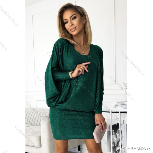 Bat dress with a neckline - green with glitter NMC-402-2/DU Green L/XL