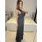 Women's Long Chiffon Short Sleeve Dress (S/M ONE SIZE) ITALIAN FASHION IMWGS231048   dark grey   S/M