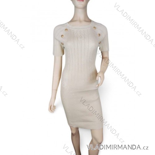 Women's Elegant Knitted Long Sleeve Dress (S/M ONE SIZE) ITALIAN FASHION IMPOC237091 béžová S/M