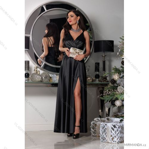 Women's Strapless Long Satin Party Dress (34-42) POLISH FASHION PMLEL24NATHALIE black 36