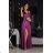 Women's Strapless Long Satin Party Dress (34-42) POLISH FASHION PMLEL24NATHALIE purple 40