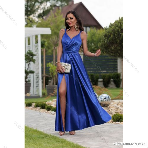 Women's Strapless Long Satin Party Dress (34-42) POLISH FASHION PMLEL24NATHALIE blue 40