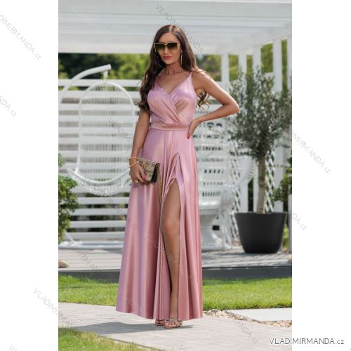 Women's Strapless Long Satin Party Dress (34-42) POLISH FASHION PMLEL24NATHALIE pink 40