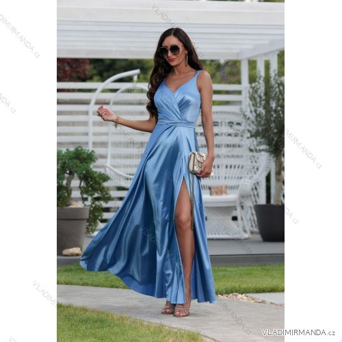 Women's Strapless Long Satin Party Dress (34-42) POLISH FASHION PMLEL24NATHALIE Light blue 40