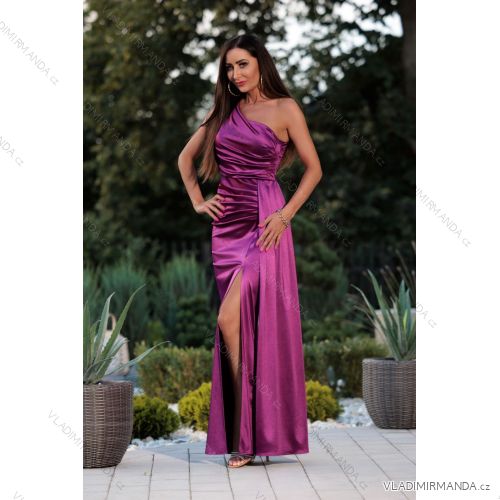 Women's Strapless Long Satin Party Dress (34-42) POLISH FASHION PMLEL24NATHALIE purple 40