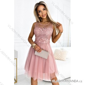 522-1 CATERINA Feminine dress with guipure and delicate tulle - powder pink