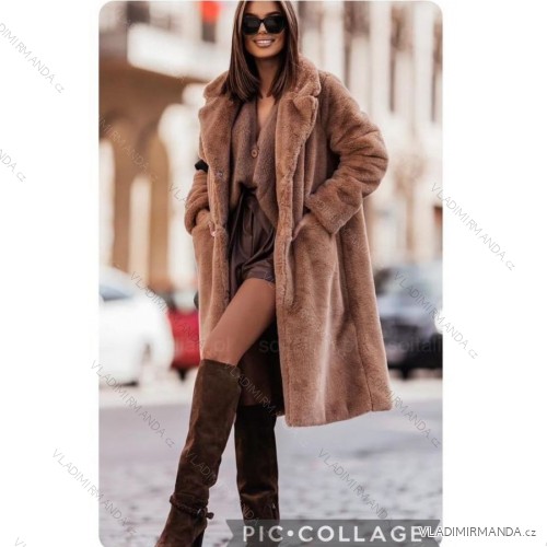 Women's Fluffy Long Sleeve Coat (SL) ITALIAN FASHION IMWL22020 - Colour   Brown
 - Size   S/M