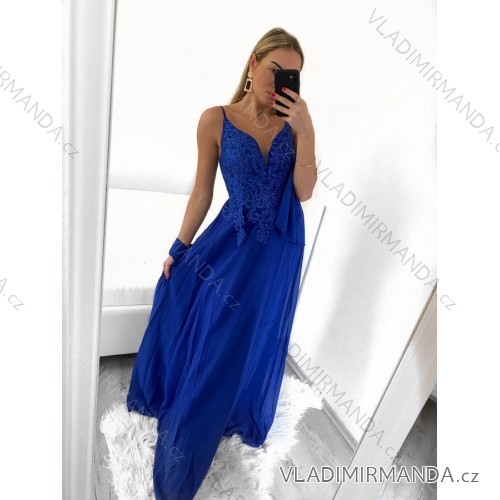 Women's elegant ball gown long straps dress (S / M ONE SIZE) ITALIAN FASHION IMM22650 - Colour   Royal blue - Size   L/XL