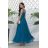 Women's Strapless Long Satin Party Dress (34-42) POLISH FASHION PMLEL24NATHALIE blue 40