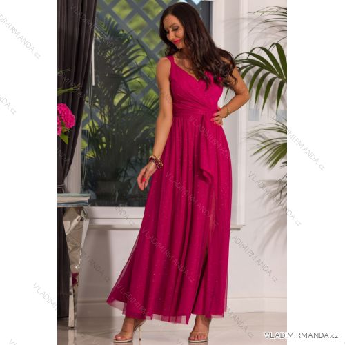 Women's Strapless Long Satin Party Dress (34-42) POLISH FASHION PMLEL24NATHALIE raspberry 40