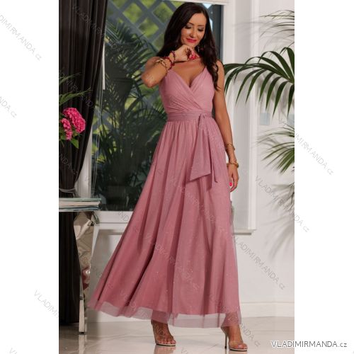 Women's Strapless Long Satin Party Dress (34-42) POLISH FASHION PMLEL24NATHALIE pink 40