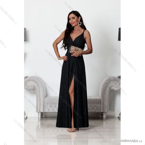 Women's Strapless Long Satin Party Dress (34-42) POLISH FASHION PMLEL24NATHALIE black 38