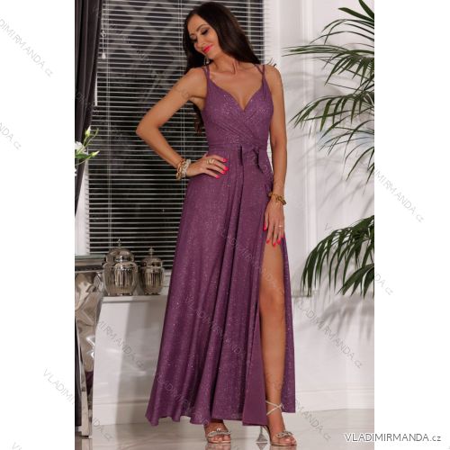 Women's Strapless Long Satin Party Dress (34-42) POLISH FASHION PMLEL24NATHALIE purple 42