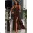 Women's Strapless Long Satin Party Dress (34-42) POLISH FASHION PMLEL24NATHALIE dark brown 42