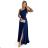 528-1 Long shiny one-shoulder dress with a bow - navy blue
