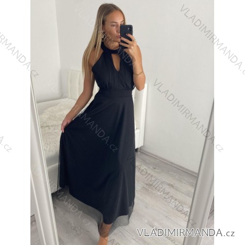 Women's Long Elegant Party Sleeveless Dress (S/M ONE SIZE) ITALIAN FASHION IMM22FS52701 S/M black