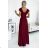 411-8 CRYSTAL long shimmering dress with a neckline - Burgundy color - Colour   Wine
 - Size   2XL