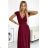 411-8 CRYSTAL long shimmering dress with a neckline - Burgundy color - Colour   Wine
 - Size   2XL