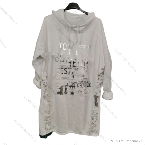 Women's Long Sleeve Hooded Sweatshirt Dress (M/L/XL ONE SIZE) ITALIAN FASHION IMB23204 XL/2XL white