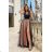 Women's Plus Size (42-46) Long Elegant Party Sleeveless Dress POLISH FASHION PMLBC23265-10 black-brown 36