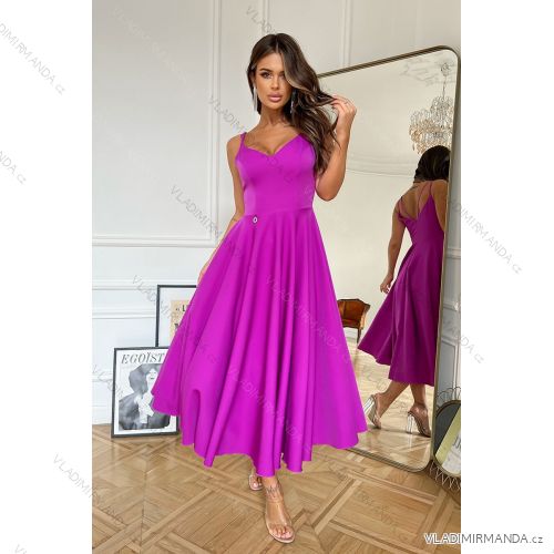 Women's Plus Size (42-46) Long Elegant Party Sleeveless Dress POLISH FASHION PMLBC23265-10 purple 40