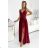 512-6 JULIET elegant long satin dress with a neckline and leg slit - Burgundy color