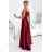 512-6 JULIET elegant long satin dress with a neckline and leg slit - Burgundy color