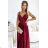 512-6 JULIET elegant long satin dress with a neckline and leg slit - Burgundy color