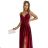 512-6 JULIET elegant long satin dress with a neckline and leg slit - Burgundy color