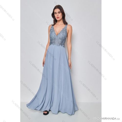 Women's Long Elegant Strapless Party Dress (SL) FRENCH FASHION FMPEL23DORIANE Light blue S