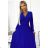 504-1 VIVIANA Pleated midi dress with a neckline, long sleeves and a wide belt - blue -   modrá královská -   S / M